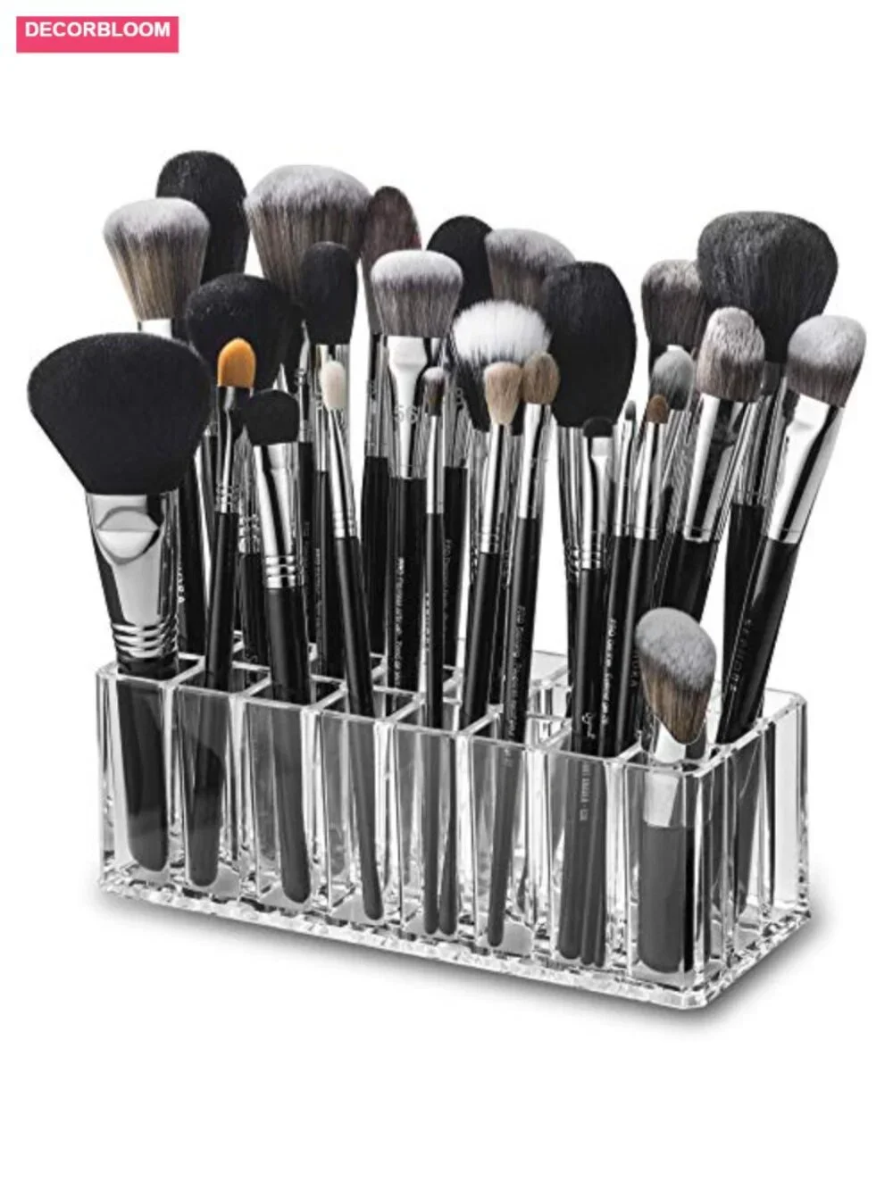 Acrylic Makeup Brush Organizer 24-Slot Cosmetic Storage Clear
